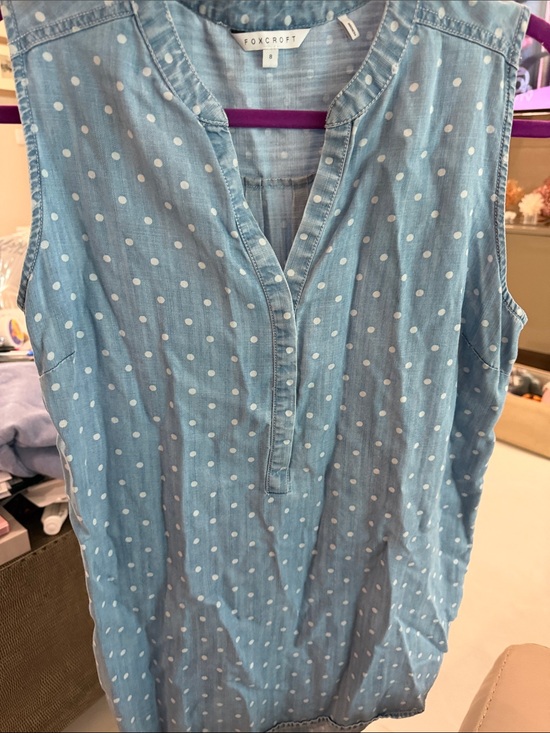 Foxcroft Tops - Foxcroft Light Blue Polka Dot Sleeveless Chambray Camisole